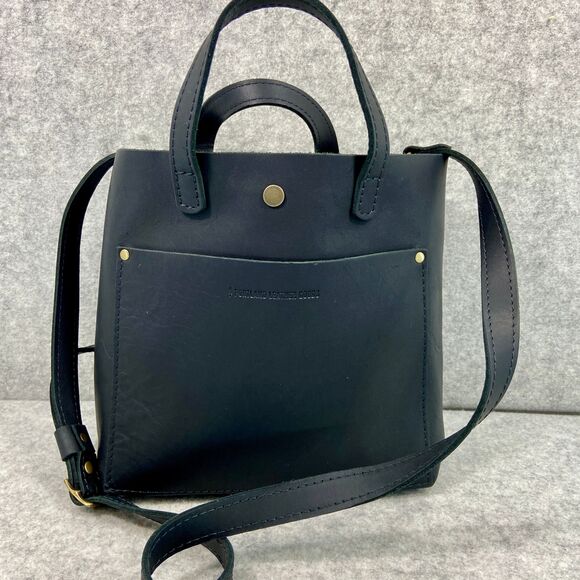 Portland Leather Goods Mini Crossbody Tote Bag in Black Leather - Picture 1 of 13